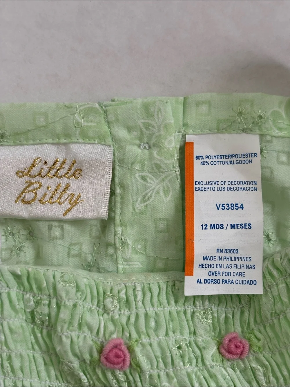 Little Bitty Pale Green Floral Smocked Baby Dress & Bloomers